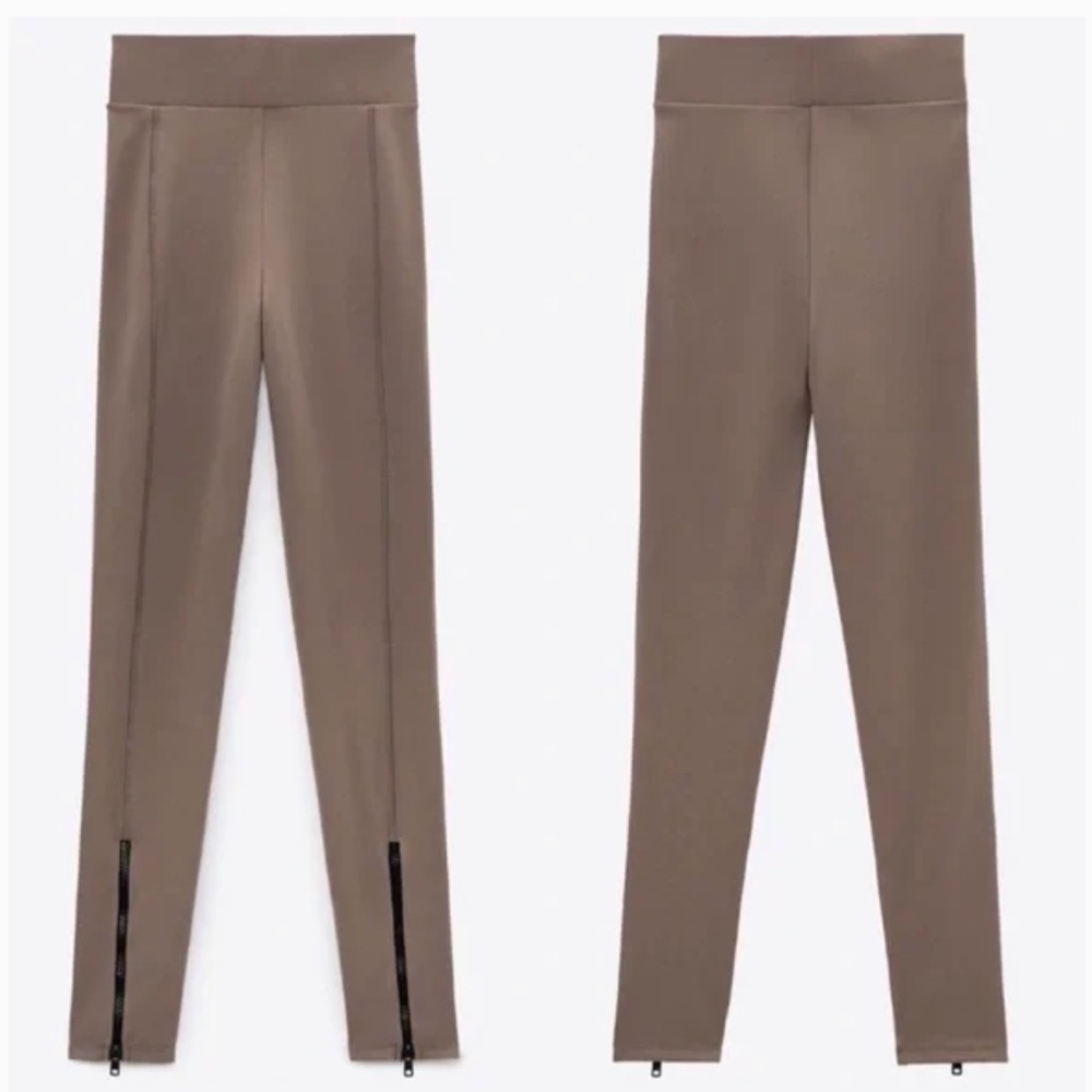 Zara brown ankle zipper leggings